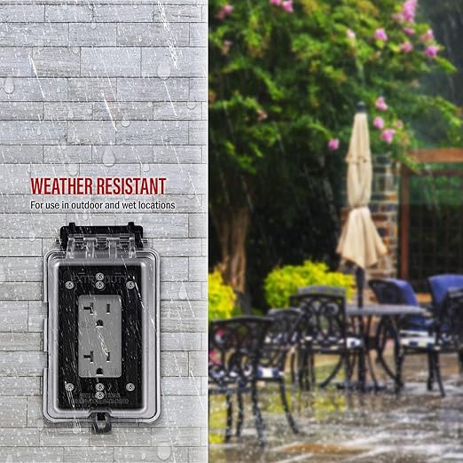 ENERLITES Decorator Receptacle, Tamper-Weather-Resistant, Residential/Commercial Grade Outdoor Outlet, Self-Grounding, 2-Pole, 3-Wire, 5-20R, 20A 125V, UL Listed, 62060-TWR-GY, Gray