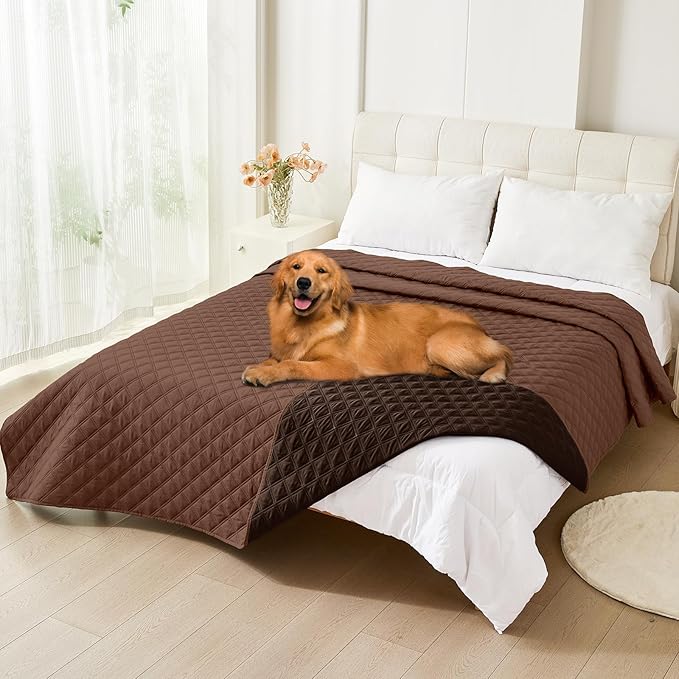 Smiry Waterproof Dog Bed Cover Pet Blanket, Soft Washable Dog Blanket for Furniture Bed Couch Sofa Reversible, Checkered (82"x120", Brown/Chocolate)