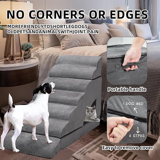 7Steps Dog Stairs & Steps for High Beds 30-36 inches High Tall, LitaiL Pet Stairs/Steps for High Beds 34 inch High for Small Large Dogs, Non-Slip 7 Steps Dog Ramps for Old Dogs/Cats