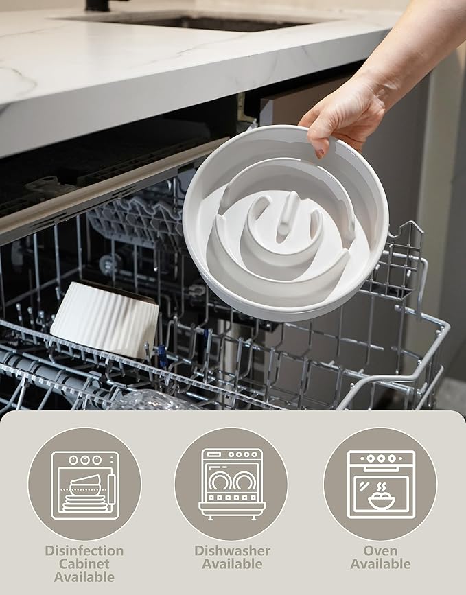 Ceramic Slow Feeder Bowls for Large Dogs, 3.0 Cups Slow Feeder for Fast Eaters, 48oz, 10in, White