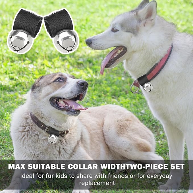 SCENEREAL Large Dog Collar Bell, 2 Pack Dog Bell for Collar, Noise Maker Extra Loud Anti-Theft Bell for Training, Hiking, Walking, Hunting, Pet Tracker, Save Birds & Wildlife, Silver x 2, L