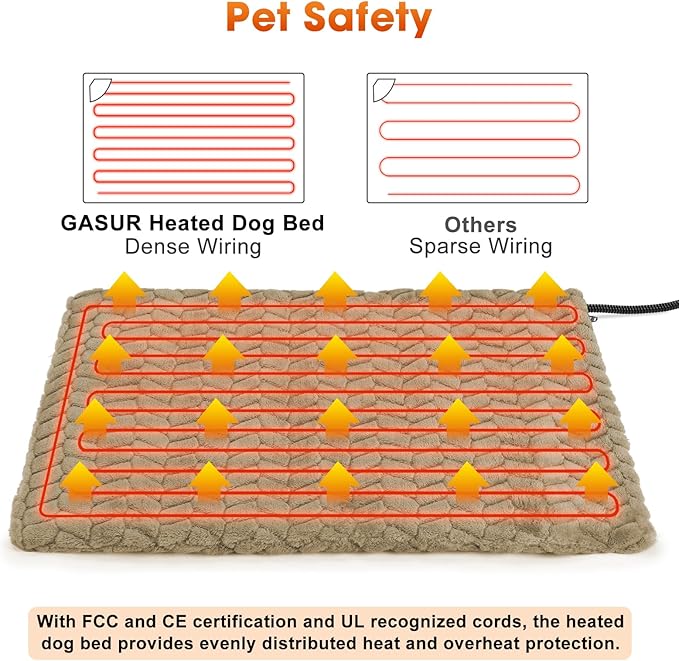 GASUR Heated Cat Bed, Waterproof Cat Heating Pad Indoor w/Timer, Temp Adjustable Pet Heating Pads for Cats Dogs, Auto Power-Off, Cats Warming Bed w/Remove Washable Cover, Anti-Chew, 18''x16'', Small