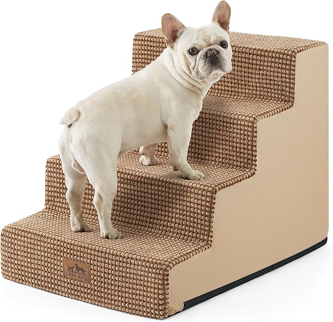 Dog Stairs for Small Dogs, 17.7" Extra Wide Right-Angle Pet Stairs for Couch and Beds, Anti-Slip Dog Steps for Old Cats and Lowrider, 17.7x23.6x17.7 inch, Light Brown