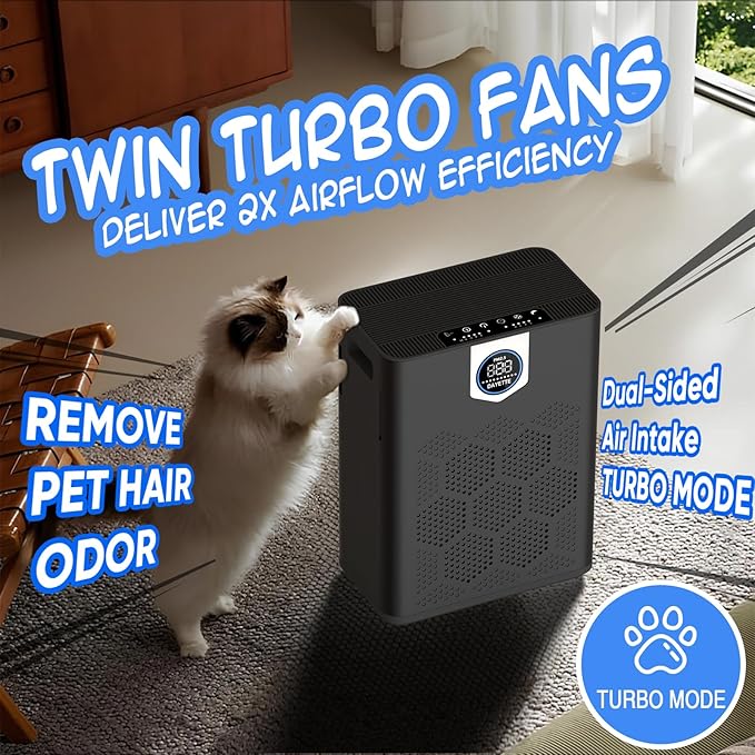 DAYETTE Air Purifier for Home Large Room Bedroom Up to 3000 Ft² with Washable Pre-Filter, Air Quality Monitor, HEPA Air Purifiers with Sleep Mode for Dust, Pollen,Black