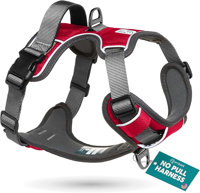 Embark Adventure Dog Harness, Reflective Trim No Pull Dog Harness for Large Dogs - Military Grade Nylon, Front Clip with Gel Lined Handle.