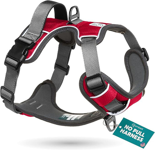 Embark Adventure Dog Harness, Reflective Trim No Pull Dog Harness for Large Dogs - Military Grade Nylon, Front Clip with Gel Lined Handle.