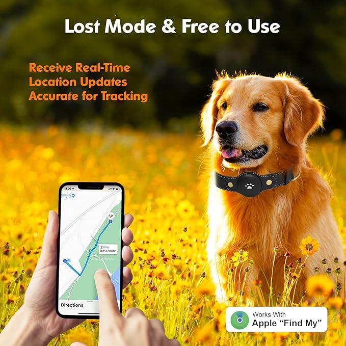 GPS Tracker for Dogs – Smart Dog Collar & Pet Tracker with Real-Time Location, No Monthly Fee, Unlimited Range (iOS Only) – Fits Small to Large Dogs(Locator Included) (Black)