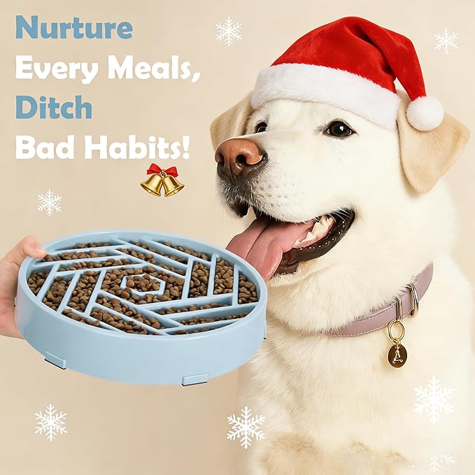 TOBYTO Slow Feeder Dog Bowls Large Medium Breed,Anti-Choking Slow Eating Dog Food Bowl,Non Slip Pet Slower Food Feeding Bowls Large Puzzle Slow Feeder Bloat Stop Maze Dog Dishes,Mist Blue