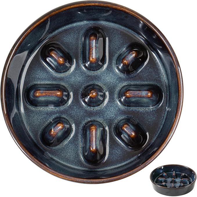 Ceramic 1.2 Cup Dog Bowl Slow Feeder, 7.3 inch Slow Pet Food Dish for Medium and Small Dog, Stop Bloat, Preventing Choking(Single Bowl, Starry Sky)