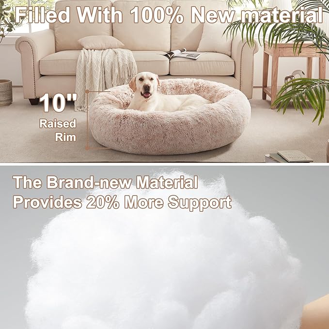 45 inches Donut Dog Bed for Extra Large Dogs,Calming Fluffy Round Jumbo Pet Bed with Removable & Washable Cover, Fits up to 120 lbs Pets (Brown,XL)