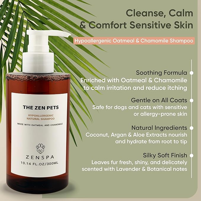 ZenSpa 4-in-1 Natural Pet Care Kit, Hypoallergenic Dog Shampoo, Leave-in Conditioner, Rinse-Free Paw Cleanser, Nose and Paw Balm, Gentle Spa Routine for Sensitive Skin