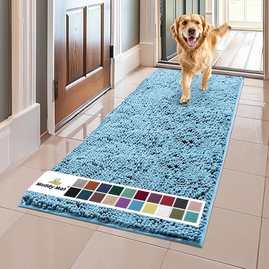 Muddy Mat® | Super Absorbent Door Mat Indoor, Microfiber Quick Dry Chenille Entryway Rug, Non-Slip Front Door Mat, Indoor Mats for Entryway, Machine Washable Pet Rug, Sky Blue 24"x60"