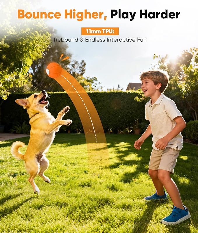 Petbobi Interactive Dog Ball, Moving & Vibrating Automatic Dog Toy, Thick TPU Basketball Design, USB Rechargeable, Washable & Chew-Resistant Self-Moving Dog Toy for Small Medium & Large Dogs