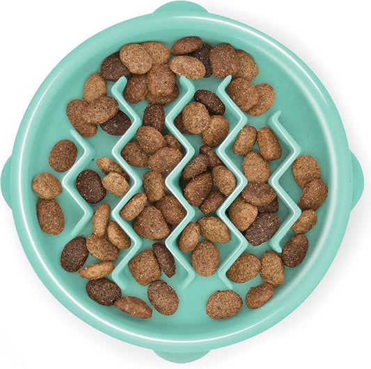 Outward Hound Small Fun Feeder Slow Bowl, Puzzle for Fast Eaters, Puppies, Cats & Small Dogs, Wet or Dry Food, Helps Prevent Bloat & Aid Digestion, 3/4 Cup Capacity, Non-Slip, Made Without BPA, Mint
