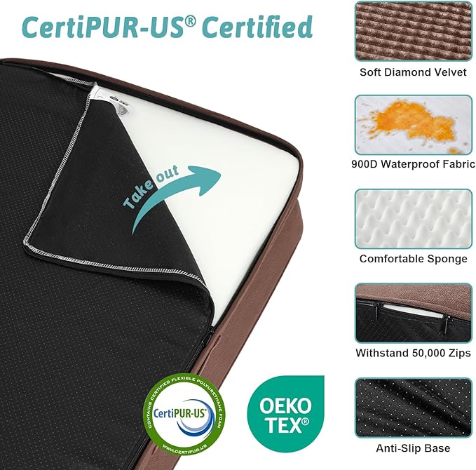 Orthopedic Dog Bed for Medium Small Size Dog, Dogs Crate Bed, L Shaped Foam Anti-Slip Bottom Pet Cat Sofa with Washable Removable Cover, Suitable for Pet Up to 40 lbs, 30x20x6.5 inch, Brown
