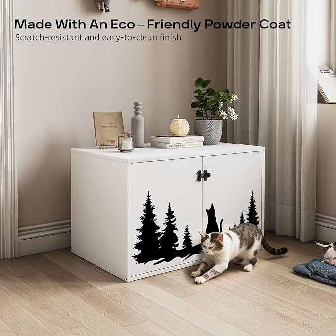 Cat Litter Box Enclosure Furniture Large Hidden Litter Box Cabinet with Removable Divider Decorative Litter Box Cat Washroom Fit Most of Litter Box