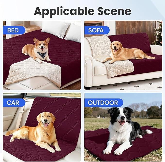 Waterproof Dog Bed Cover Pet Blanket, Soft Couch Cover for Dogs Washable, Non-Slip Dog Blanket Protect Furniture Couch Sofa Car for Puppy Large Dogs Cat Christmas (30x70 Inch, Burgundy)