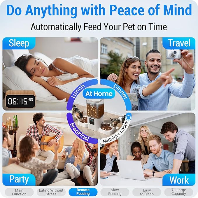 5G WiFi Automatic Cat Feeder 2 Cats with Slow Feed: Dual Automatic Dog Feeder with APP Control, Cat Food Dispenser for Multiple Pets, Detachable for Easy Clean, 7L Large Food Storage -29 Cup