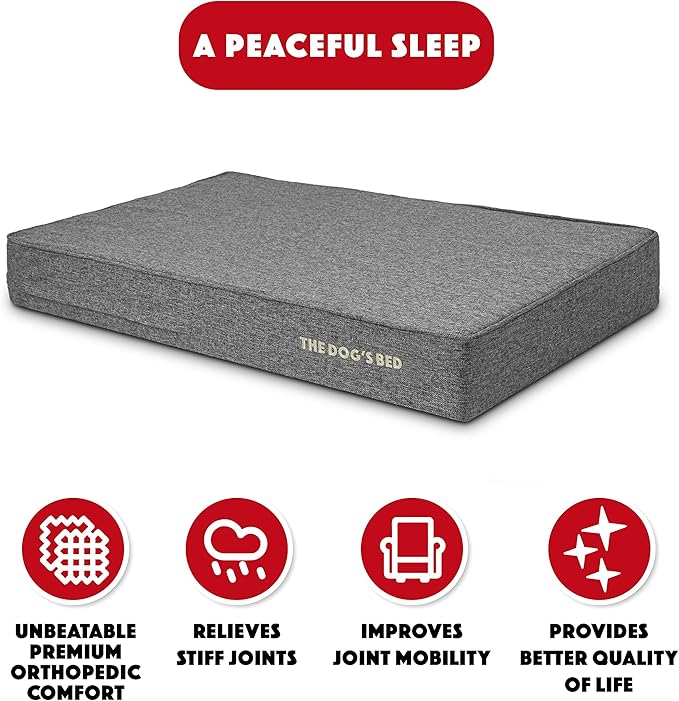 The Dog’s Bed Orthopedic Memory Foam Dog Bed, XL Grey Linen, Pain Relief for Arthritis, Hip & Elbow Dysplasia, Post Surgery, Lameness, Calming, Waterproof Washable Covers, Veterinary Approved