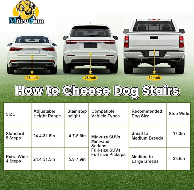 23.6" Extra-Wide Dog Car Ramp - Portable Dog Stairs with Non-Slip Surface, 250 lbs Capacity for Large Dogs, Extra-Wide Foldable Dog Steps for Cars, SUVs, High Beds, and Trucks