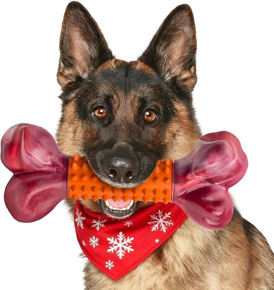 Apasiri Dog Toys for Aggressive Chewers Peanut Butter Flavored, 8" Tough Dog Chew Bone, Nylon & Rubber Chew Toy, Dog Bone Toy for Large Medium Breed 20-80lbs