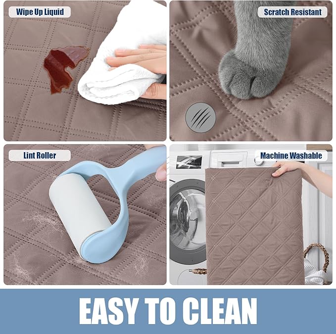 Smiry Waterproof Dog Bed Cover Pet Blanket, Soft Washable Dog Blanket for Furniture Bed Couch Sofa Reversible, Checkered (52"x82", Greyish Brown/Brown)