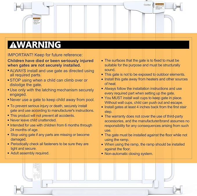 Cumbor 36" Extra Tall Baby Gate for Stairs, 29.7-57" Extra Wide Dog Gate for Doorways Hallways, Pressure Mounted Child Gate for Wide Opening, Auto Close Personal Safety for Babies and Pets, White