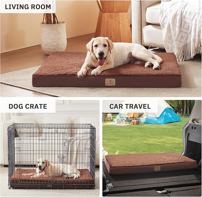 Bedfolks Orthopedic Dog Bed for Extra Large Dogs - Egg Foam Dog Crate Bed with Removable Waterproof Cover, Pet Bed Mat Suitable for Dogs and Pets Up to 100 lbs (44 x 32 x 3.5 inches, Brown)