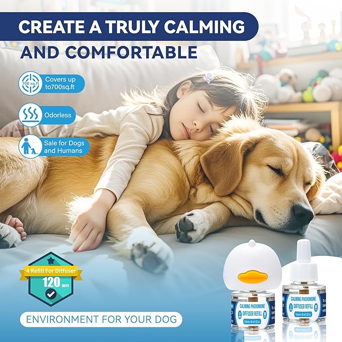 Dog Calming Pheromones Diffuser: 6-in-1 Kit Appeasing Pheromone Diffuser to Calm (2 Plugin+4x48ml Refills) for Comfort Reduces Stress Anxiety, Long-Lasting Appeasing Pheromone for Pet Dog Cat (6in1)