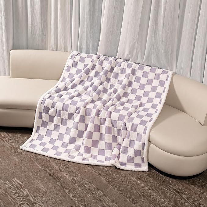 Waterproof Pet Blanket,Dog Bed Covers Couch Sofa Stylish Jacquard Pets Throw Blankets for Puppy Cats Washable Reversible Furniture Protection Covers (Purple Check,XL)