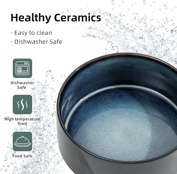 Ceramic 8.2inch Raised Dog Bowl with Stand for Large- Breed Dogs, Pet Food and Water Feeder (Double Bowl with Stand - Starry Sky)