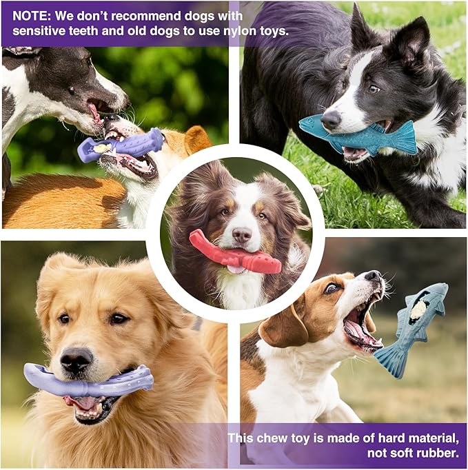 Dog Toys for Aggressive Chewers, 3 Pack Indestructible Dog Chew Toys, Super Chewer Toys with Tough Nylon Bacon Flavor for All Breed Sizes, Teeth Cleaning & Training, Boredom Relief