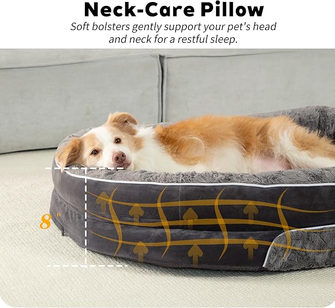 Orthopedic Dog Bed Couch for Large Sized Pets with Egg Foam Support, Four-Sided Bolster Cushions, Soft Tear-Resistant Fabric, and Removable Machine Washable Plush Cover