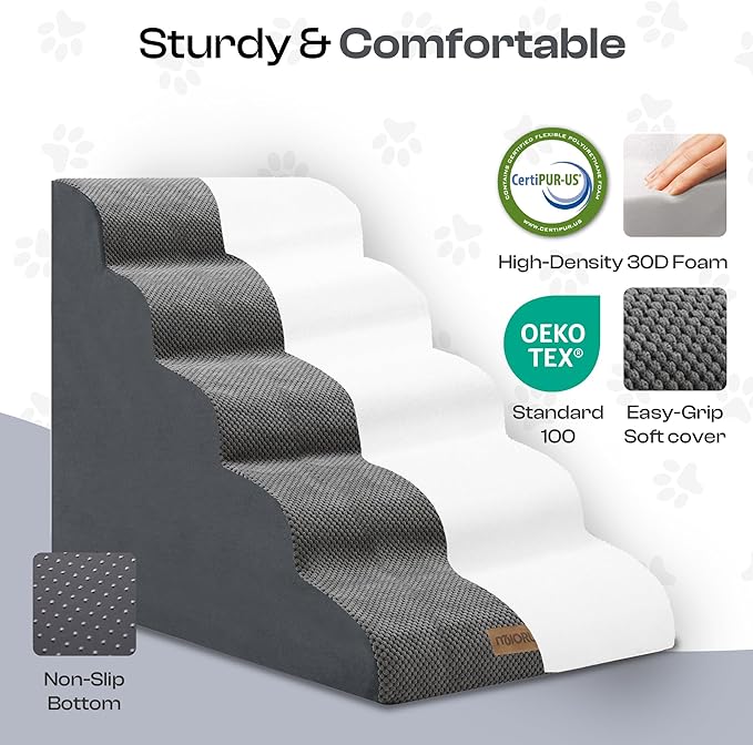 Replacement Cover for Miorun Extra Wide 5-Step Dog Stairs (Cover Only), Machine Washable, Anti-Slip, Fits Curved Dog Ramp for High Bed Up to 26", Light Grey