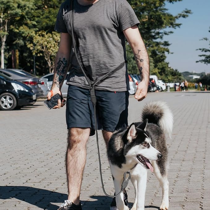 Twoear Hands Free Dog Leash Crossbody, Waterproof Hands Free Leash for Large Dogs Walking, Running, Hiking, Training