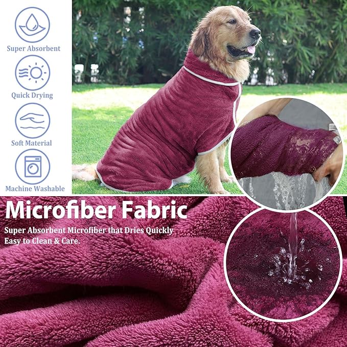 Dog Bathrobe Towel Drying Coat - Super Absorbent Bath Robe for Drying Dogs Large, Soft Adjustable Collar & Belly Strap Fast Drying Coat Pet Dog Cat Bath Robe Towel (Blue, XX-Large)