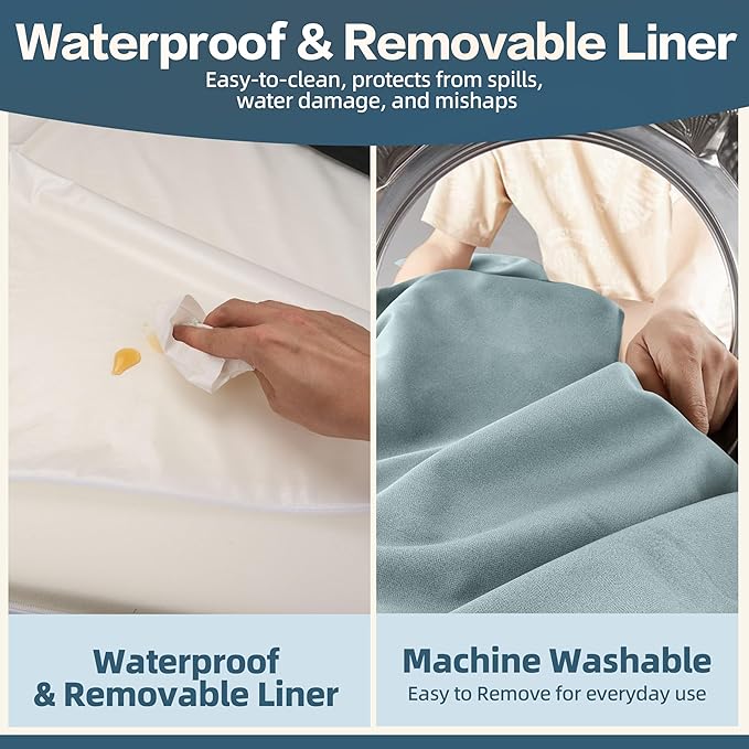 Sytopia XXL Memory Foam Dog Bed, 7 Inch Thick Extra Large Orthopedic Couch for Senior Dogs Over 100 Pounds, Water Resistant and Washable Cover, Liner, Light Blue