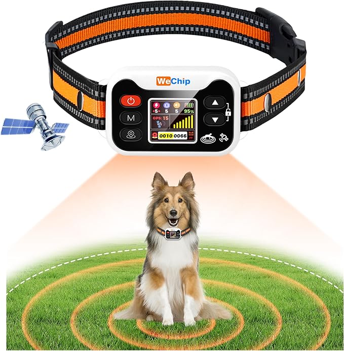 GPS Dog Collar with 3 Correction Mode,Wireless Dog Fence System with Open Outdoor IPX7 Waterproof (Orange White)