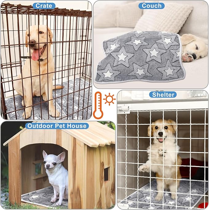 2 Pcs Large Self Warming Cat Pad Self Heating Cat Mat Bed Dog Crate Pet Blankets Thermal Heated Bed Mat for Outdoor Indoor Newborn Kittens Puppies Dog(Double Star,24 x 18)