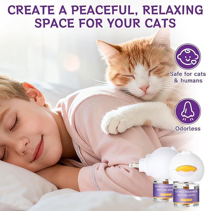 120-Day Cat Pheromone Calming Diffuser, Advanced Pheromone Diffuser for Cats, Relieve Anxiety, Help Reduce Fighting, Spraying & Scratching, Drug-Free & Odorless Safe Relaxation Solution, 2 Plug in