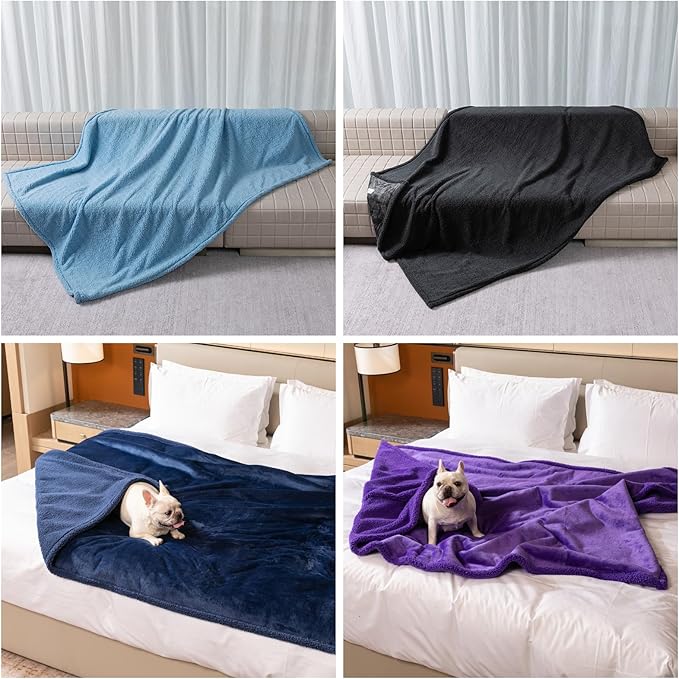 Waterproof Navy Pet Blanket for Dogs Reversible Jacquard Pets Puppy Throw Blankets Bed Cover Leakproof Sofa Couch Washable Cover Cat Doggie Blanket for Warm-Navy Blue,L