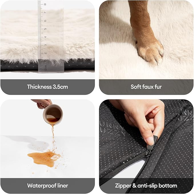 FUNNY FUZZY Self Heating Dog Bed, Waterproof Self Warming Pad for Cats & Dogs, Cozy Plush Warm Pet Mat with Removable Washable Cover - ThermoPad, 39.4"×29.5", Cream White