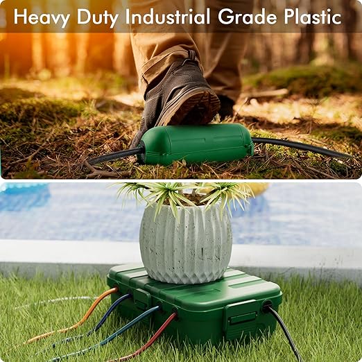 RESTMO 5-Piece Outdoor Waterproof Electrical Box Set – 12.5" x 8.5" x 5" Large & 7.1" x 2.3" x 2.3" Small, Weatherproof Boxes for Power Strip, Outlet, Plug, Socket, Timer, Holiday Light, Green