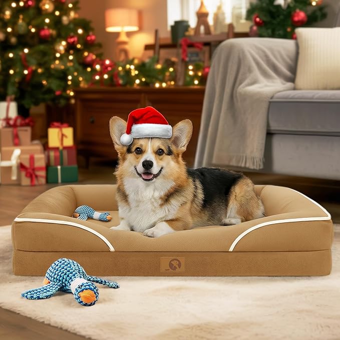 Homemate Dog Beds Large Sized Dog: 36x27 inch Orthopedic Large Dogs Bed XL Outdoor Pet Cat Bed Sofa Supplies with Toy Dogs Crate Pad Couch with Removable Washable Cover & Non-Slip Botton Brown