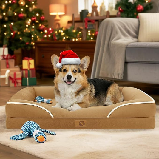 Homemate Dog Beds Large Sized Dog: 36x27 inch Orthopedic Large Dogs Bed XL Outdoor Pet Cat Bed Sofa Supplies with Toy Dogs Crate Pad Couch with Removable Washable Cover & Non-Slip Botton Brown