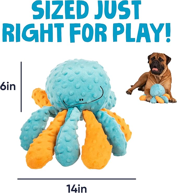 goDog Crazy Tugs Octopus Squeaky Plush Tug Dog Toy with Chew Guard Technology, Durable Fabric & Squeaker for Active Play, Multi Color, Large