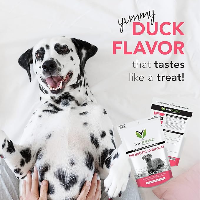 VetriScience Gut Health Chews, Probiotic Everyday Digestive Supplement for Dogs, Pet Probiotics for Digestion Support, Gas and Diarrhea, Immune Support, 1 Billion CFU Per Chew, Duck, 45 Count