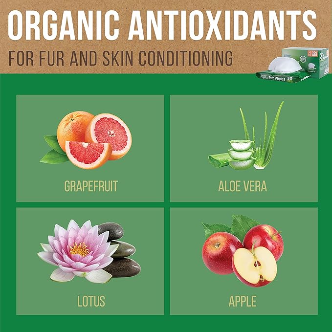 Inspire Naturals Pet Wipes for Dogs and Cats 100% Natural Plant Based with Organic Antioxidants, Dog Wipe Cleaning Deodorizing | Cat Wipes | Puppy Wipes | Dog Wipes for Paws and Butt (200ct - 4 Pack)