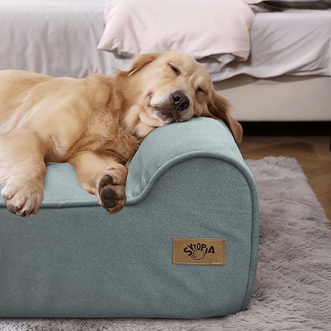 Sytopia XXL Memory Foam Dog Bed, 7 Inch Thick Extra Large Orthopedic Couch for Senior Dogs Over 100 Pounds, Water Resistant and Washable Cover, Liner, Light Blue