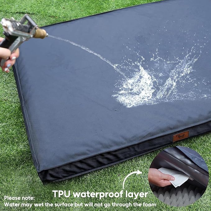 Outdoor Dog Bed for Medium Dogs, Waterproof Dog Crate Mat Orthopedic Egg Crate Foam Pet Bed with Washable Removable Oxford Cover, Navy